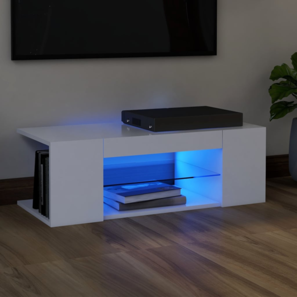 Modern White TV Cabinet with RGB LED Lights – Sleek Media Console for Home Entertainment