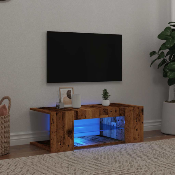 Modern Old wood TV Cabinet with RGB LED Lights – Sleek Media Console for Home Entertainment