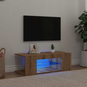 Modern Artisan oak TV Cabinet with RGB LED Lights – Sleek Media Console for Home Entertainment