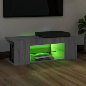 Modern Grey Sonoma TV Cabinet with RGB LED Lights – Sleek Media Console for Home Entertainment