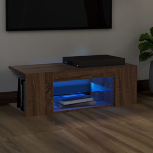 Modern Brown oak TV Cabinet with RGB LED Lights – Sleek Media Console for Home Entertainment