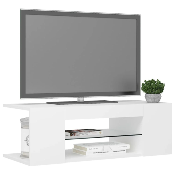 Modern White TV Cabinet with RGB LED Lights – Sleek Media Console for Home Entertainment