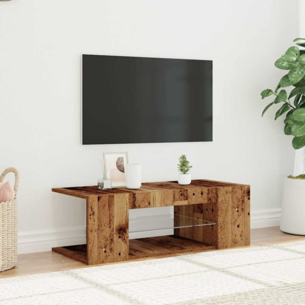 Modern Old wood TV Cabinet with RGB LED Lights – Sleek Media Console for Home Entertainment