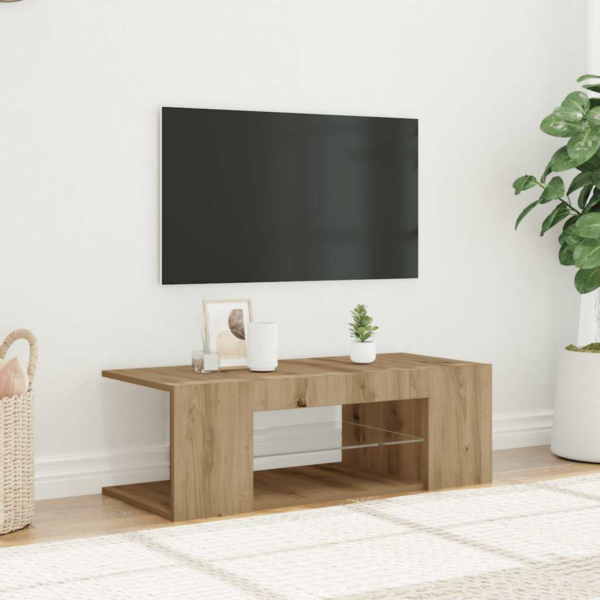 Modern Artisan oak TV Cabinet with RGB LED Lights – Sleek Media Console for Home Entertainment