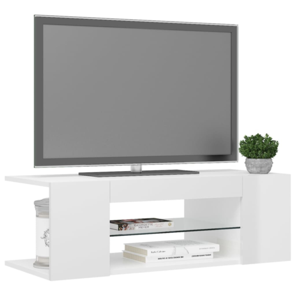 Modern High Gloss White TV Cabinet with RGB LED Lights – Sleek Media Console for Home Entertainment