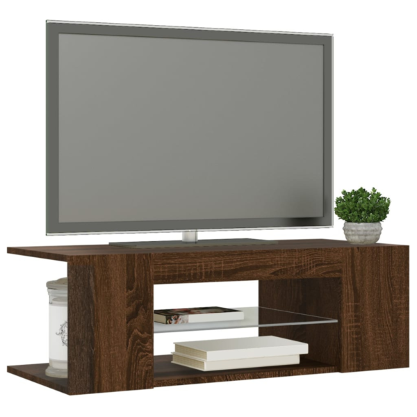 Modern Brown oak TV Cabinet with RGB LED Lights – Sleek Media Console for Home Entertainment