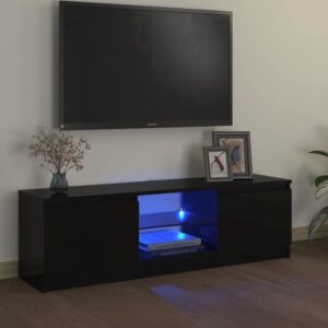 Modern Black TV Cabinet with RGB LED Lights | Sturdy Engineered Wood & Tempered Glass Design