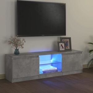 Modern Concrete Grey TV Cabinet with RGB LED Lights | Sturdy Engineered Wood & Tempered Glass Design