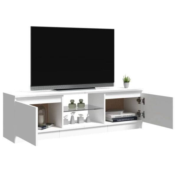 Modern High Gloss White TV Cabinet with RGB LED Lights | Sturdy Engineered Wood & Tempered Glass Design