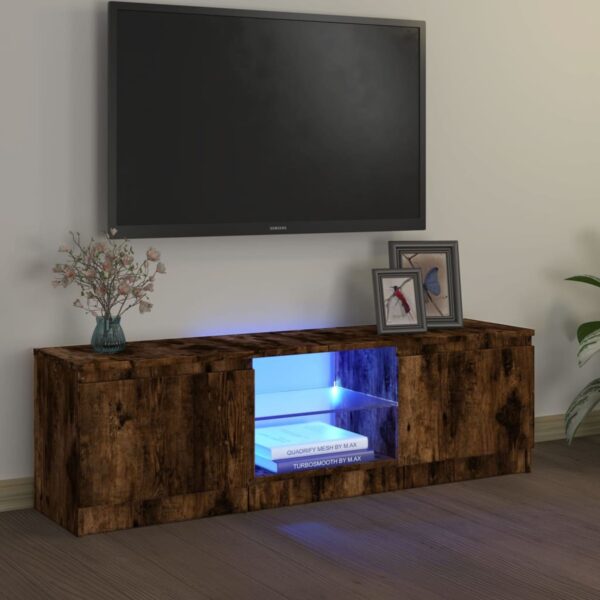 Modern Smoked Oak TV Cabinet with RGB LED Lights | Sturdy Engineered Wood & Tempered Glass Design