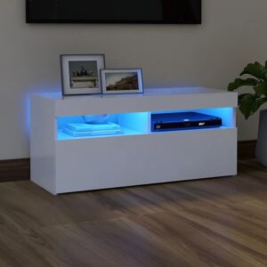 Modern White TV Cabinet with RGB LED Lights | Stylish HiFi Stand | Engineered Wood TV Unit