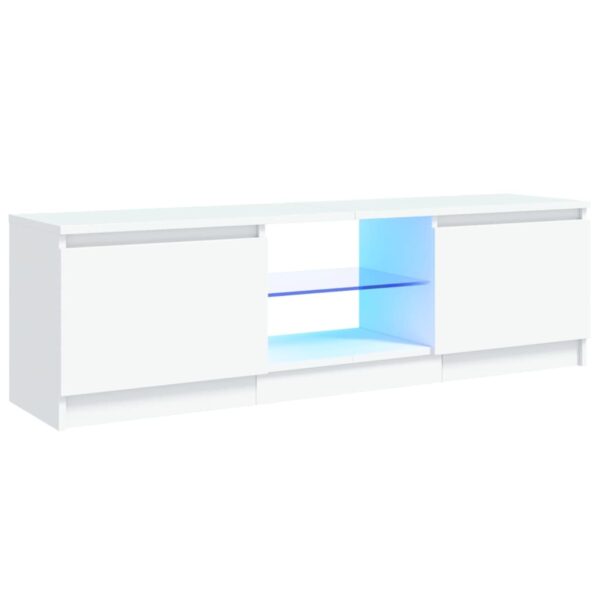 Modern White TV Cabinet with RGB LED Lights | Sturdy Engineered Wood & Tempered Glass Design