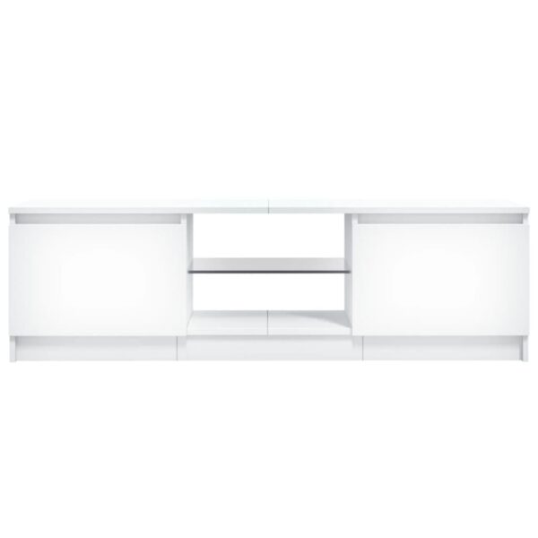 Modern White TV Cabinet with RGB LED Lights | Sturdy Engineered Wood & Tempered Glass Design