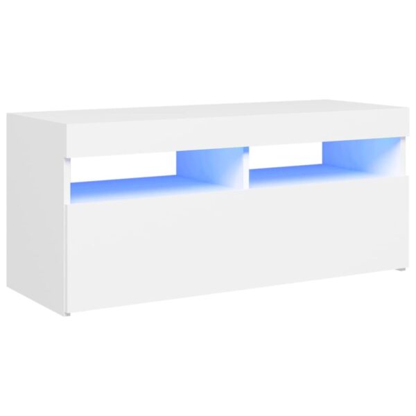 Modern White TV Cabinet with RGB LED Lights | Stylish HiFi Stand | Engineered Wood TV Unit