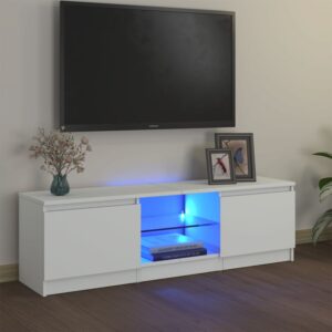 Modern White TV Cabinet with RGB LED Lights | Sturdy Engineered Wood & Tempered Glass Design